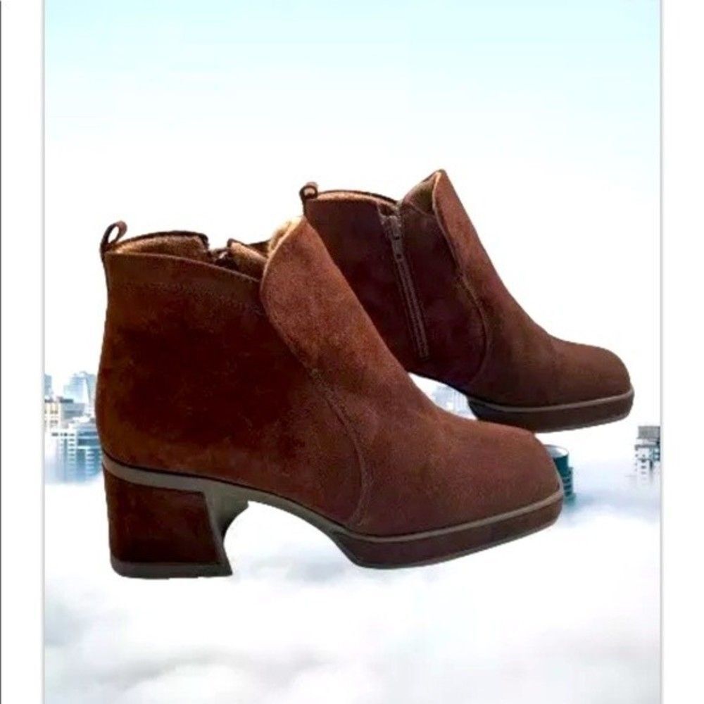 Hush Puppies Brown Suede Side Zip Waterproof Ankle Canada Winter Boots Sz 7.5